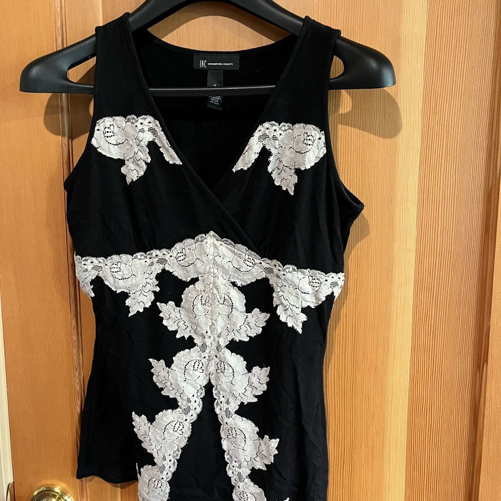 INC International Concepts Black Top with White Lace